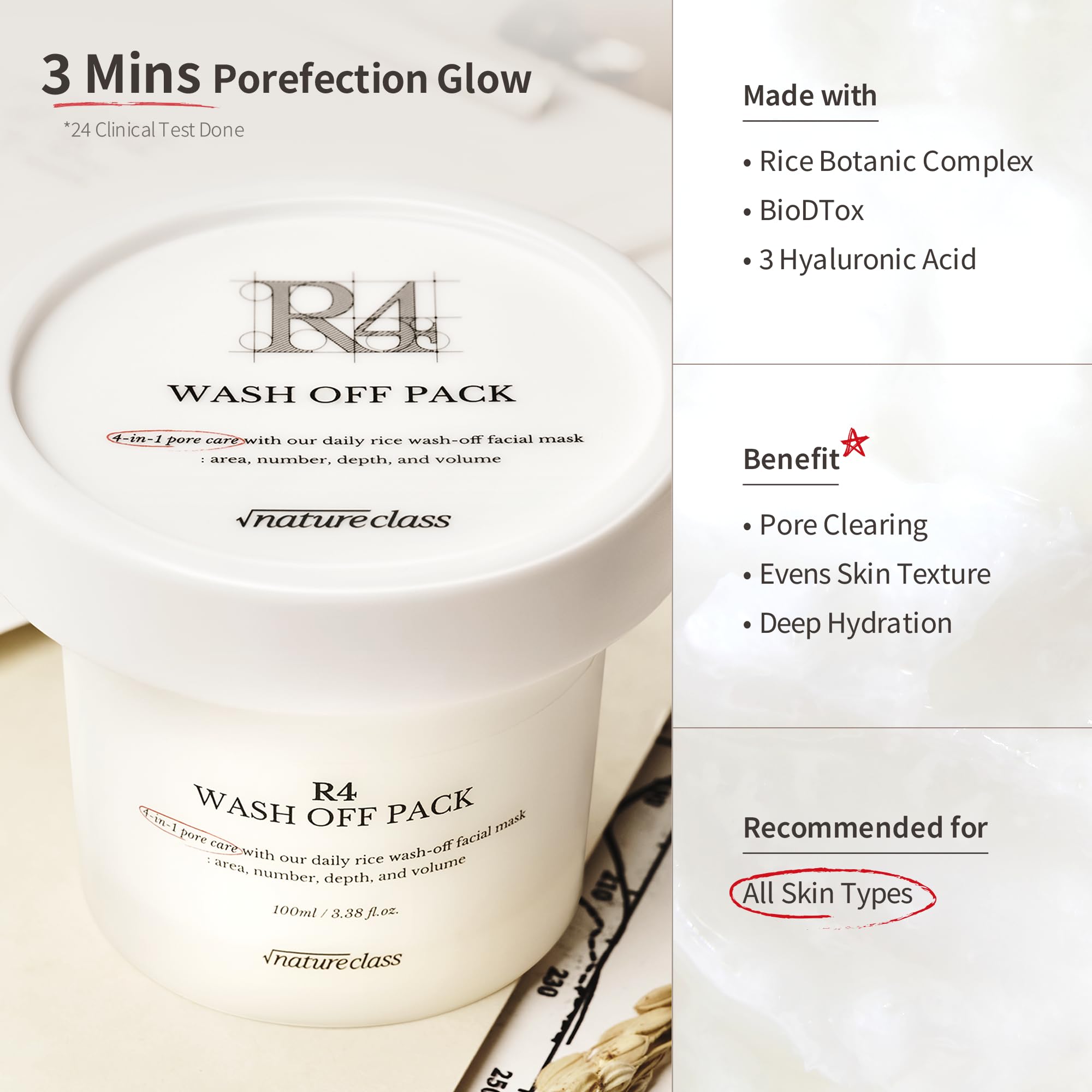 NATURECLASS creamy mask texture closeup demonstrating smooth, cushiony application