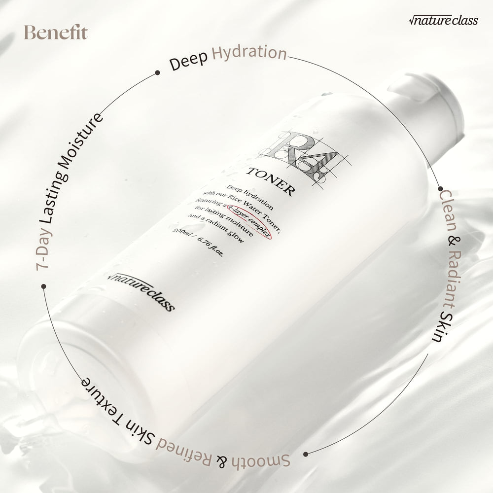 NATURECLASS pouring toner into hand to show quick-absorbing hydration