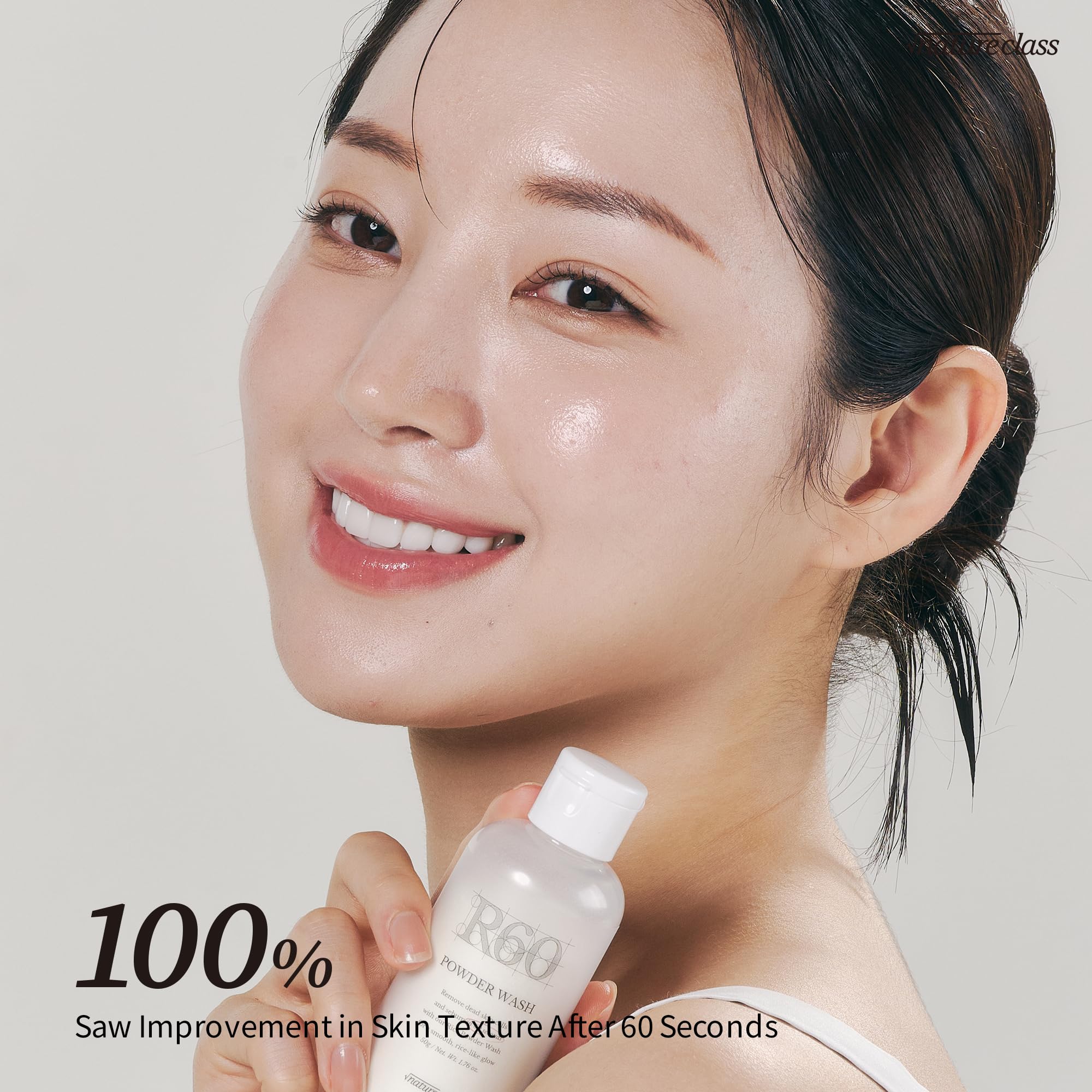NATURECLASS close-up of rice enzyme powder highlighting gentle exfoliant particles