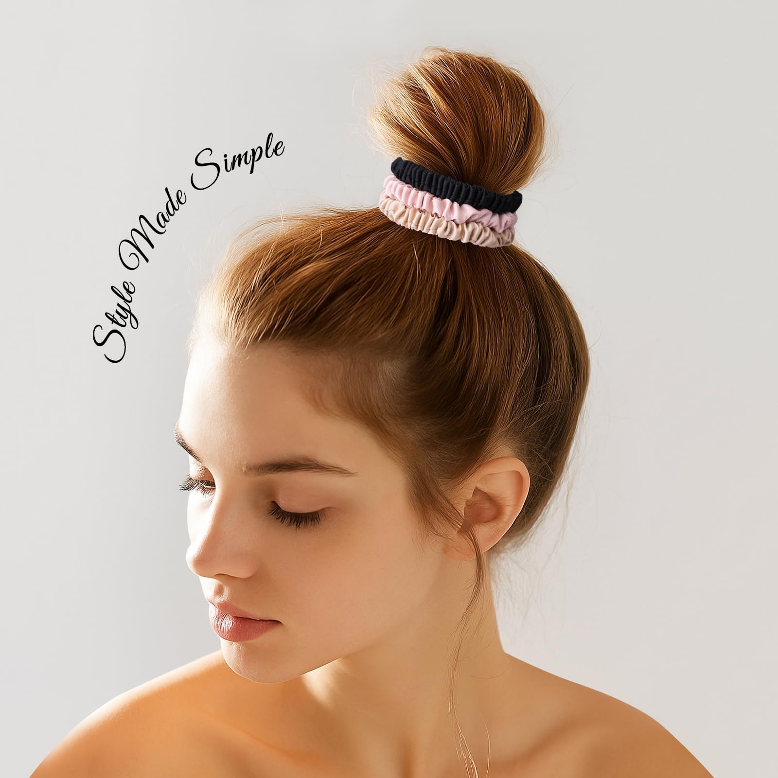 NatureKess scrunchie securing a ponytail in hair, demonstrating no-dent styling benefit