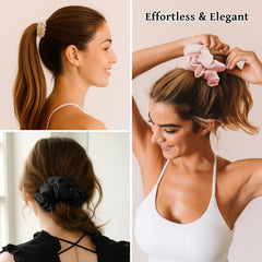 NatureKess scrunchie on a bedside table next to pillow, showing overnight protection benefit