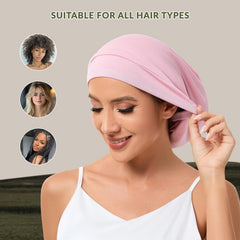 NatureKess on model asleep wearing bonnet benefit: protects hairstyles overnight