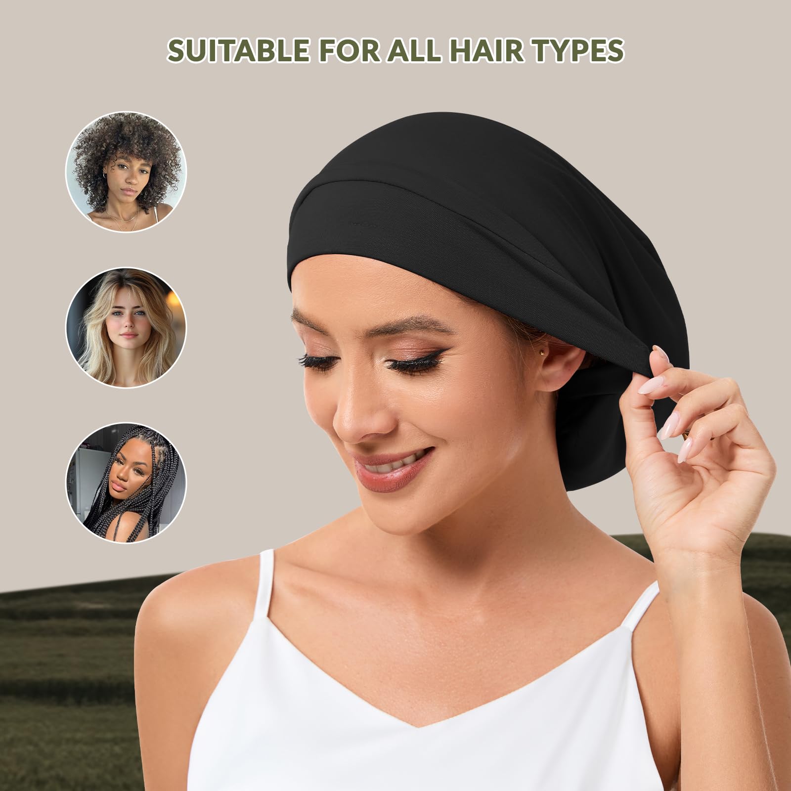 NatureKess bonnet in bedroom while sleeping showing preserved hairstyle benefit