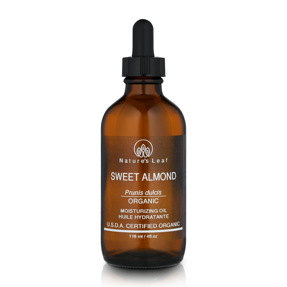 Natures Leaf front amber bottle showing label and organic benefit