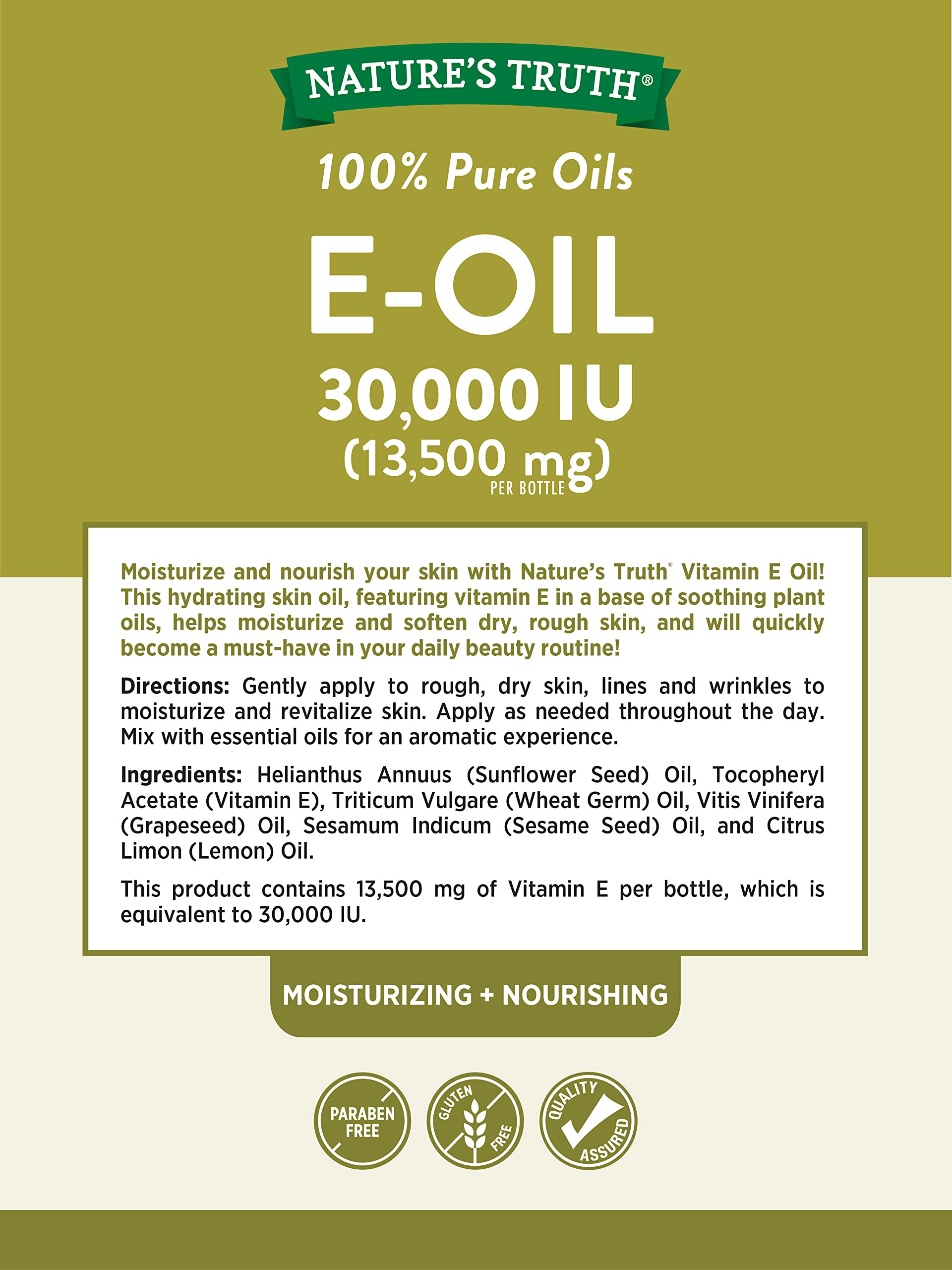 Nature's Truth back label close-up showing ingredient and testing details