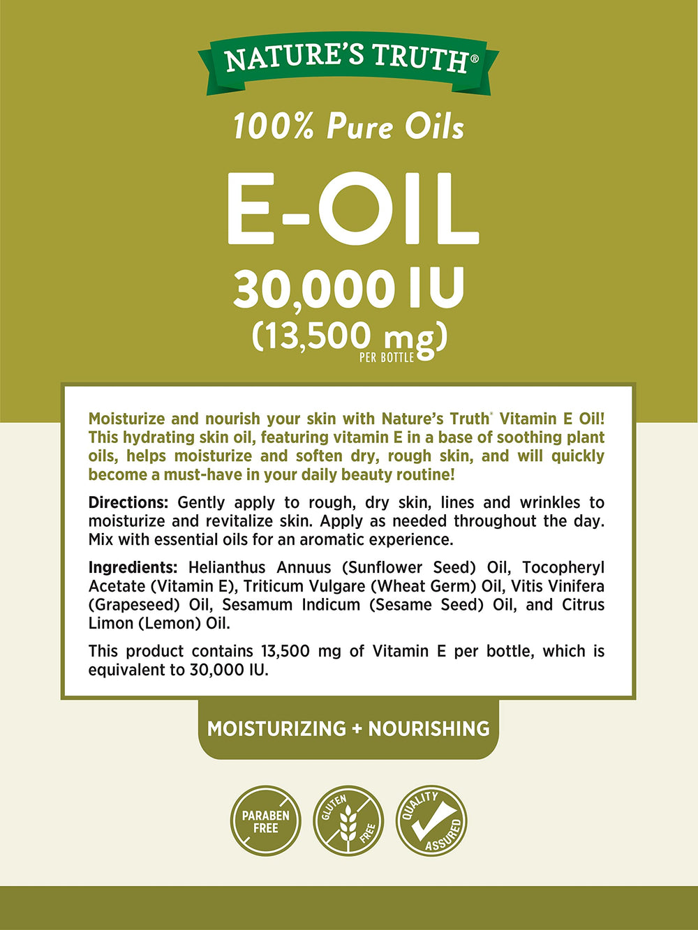 Nature's Truth back label close-up showing ingredient and testing details