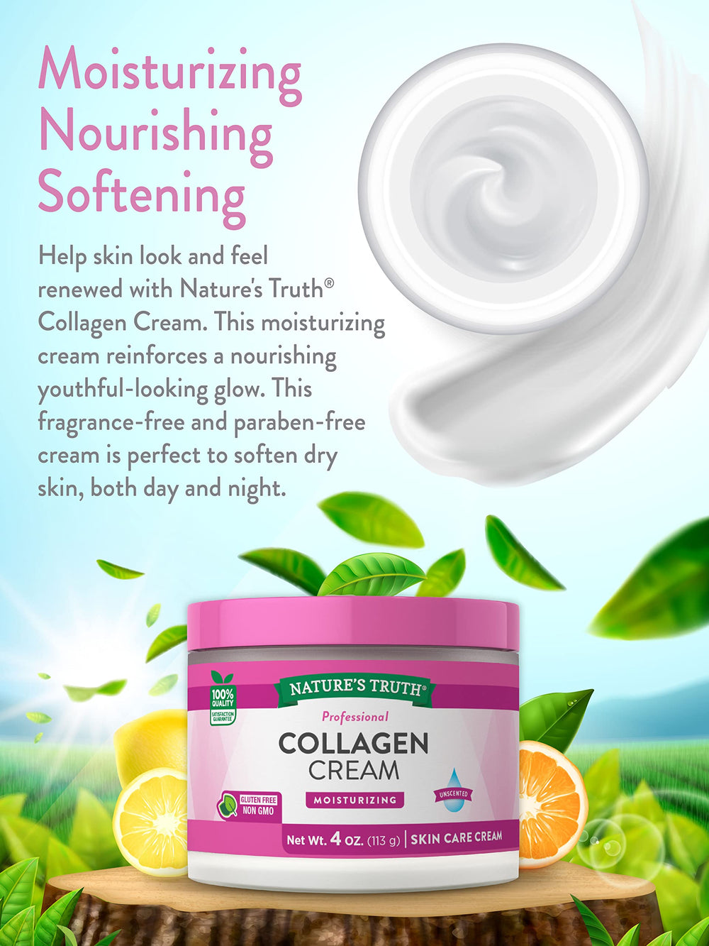 Nature's Truth applied to cheek showing smooth, moisturized skin