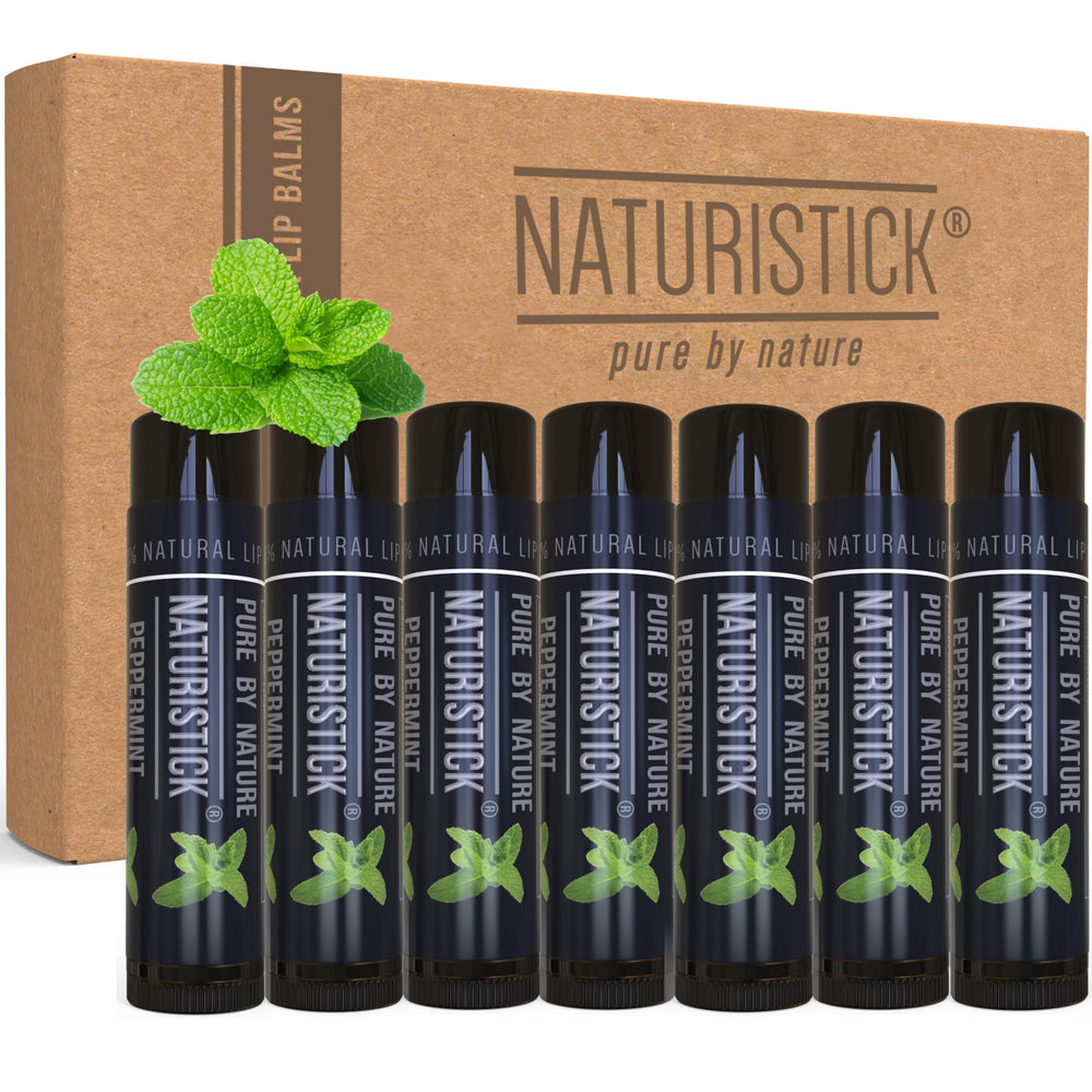 Naturistick front packaging showing seven black peppermint tubes and clear branding, convenient set