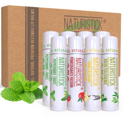 Naturistick front packaging showing eight assorted lip balms for convenient hydration