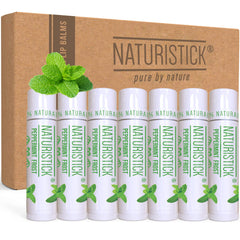 Naturistick front packaging displaying seven peppermint tubes and natural ingredients benefit on-the-go hydration