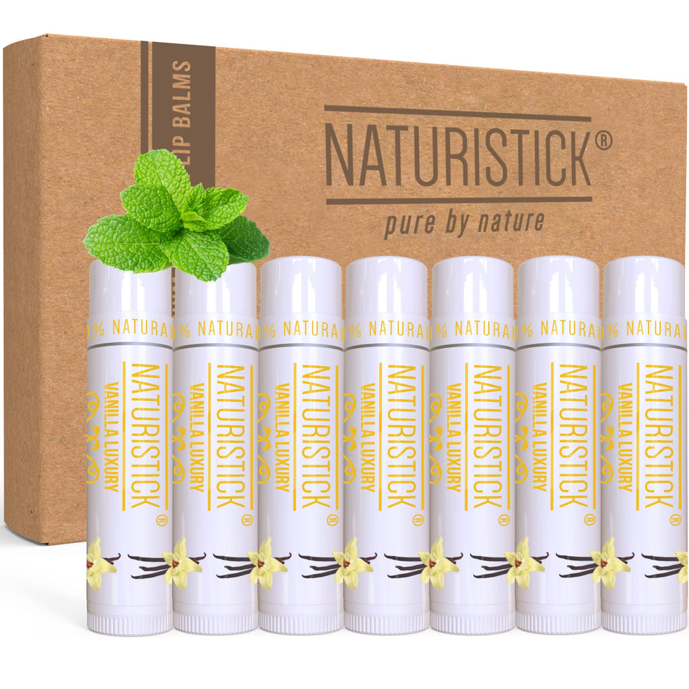 Naturistick vanilla 7-pack front view showing tubes and packaging, convenient portability