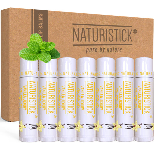 Naturistick vanilla 7-pack front view showing tubes and packaging, convenient portability
