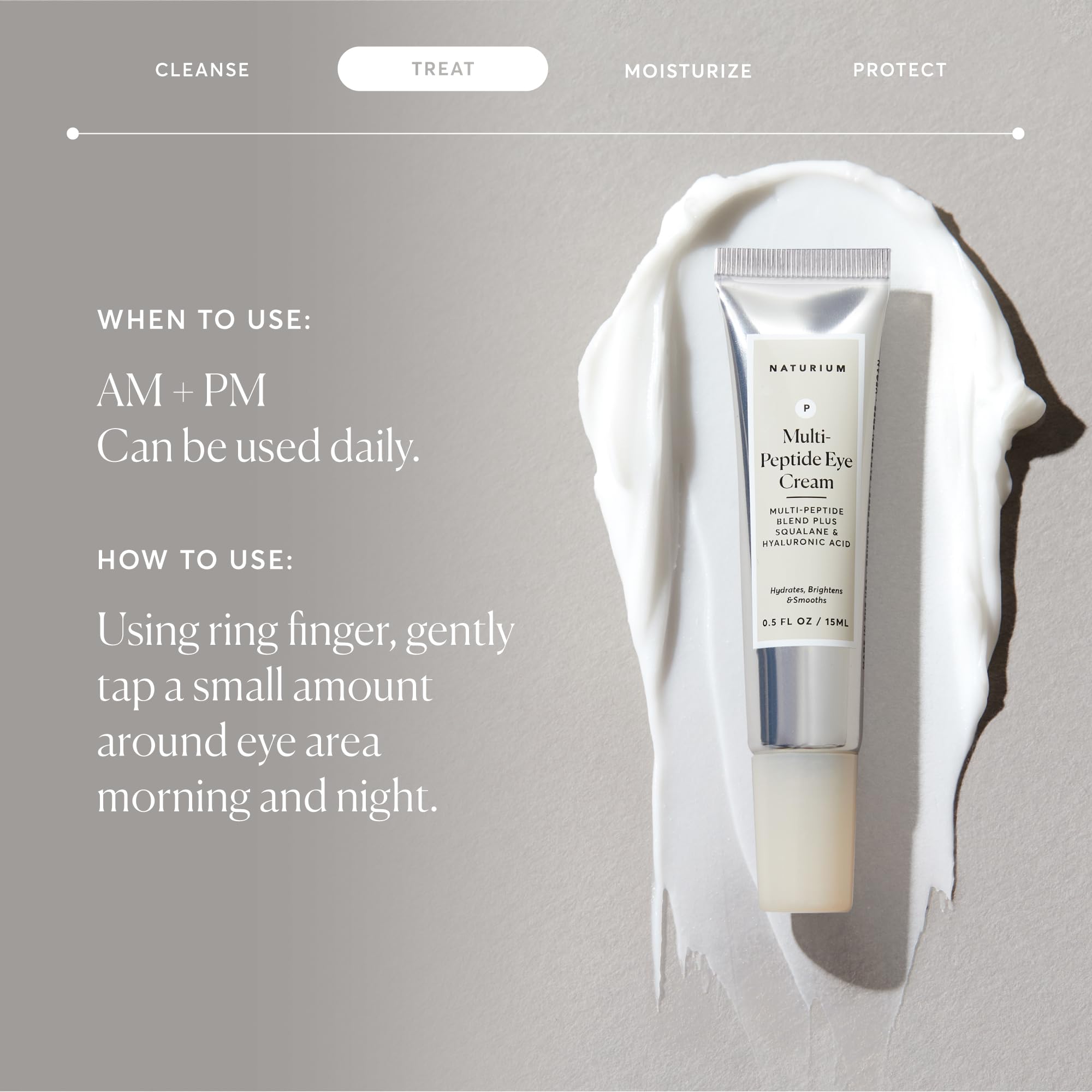 Naturium eye cream dispensing from tube illustrating controlled application benefit