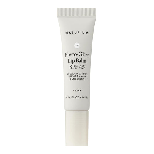 Naturium lip balm front packaging showing clear tube and benefits