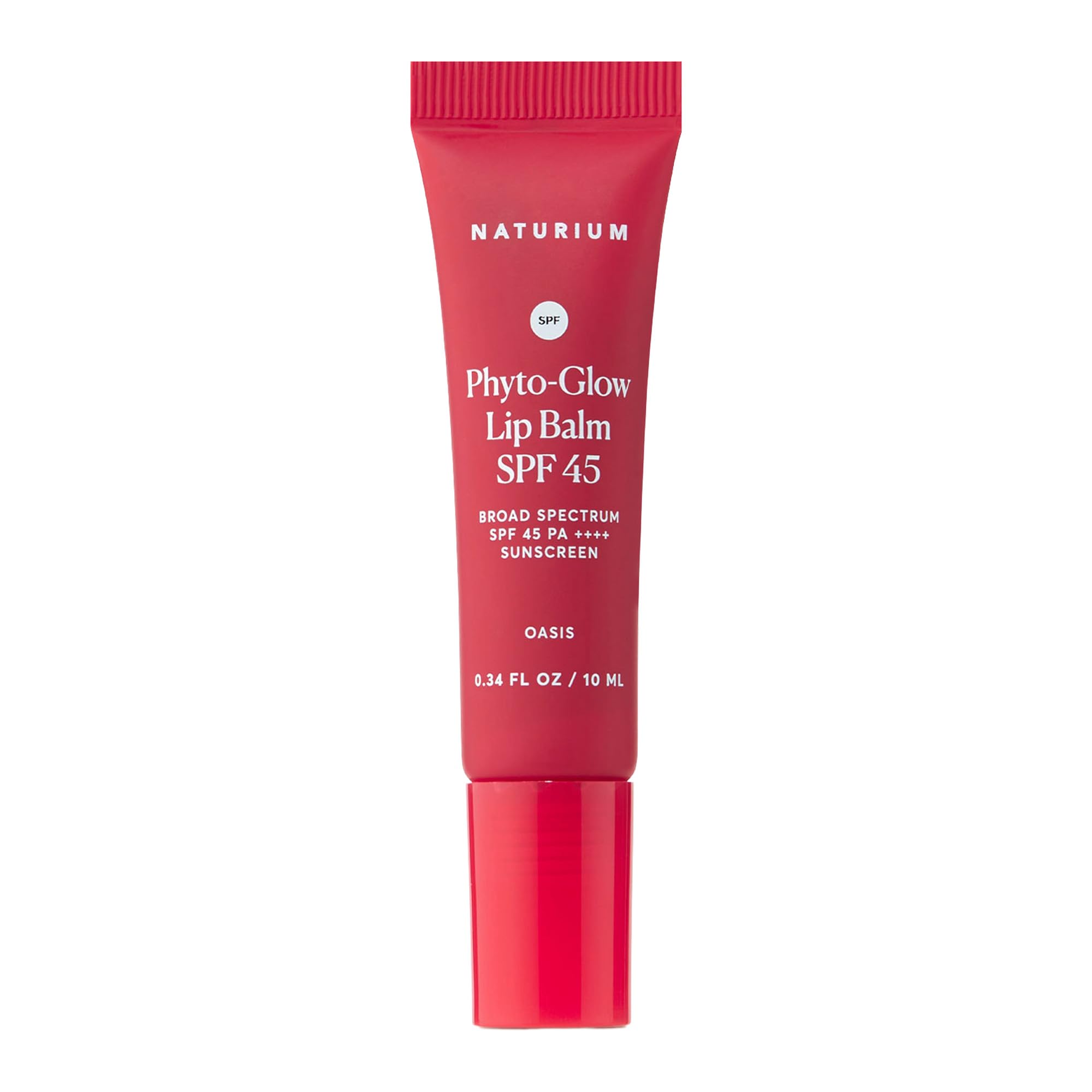 Naturium Phyto‑Glow lip balm SPF45 Oasis front view showing tinted gloss and packaging, protective and moisturizing
