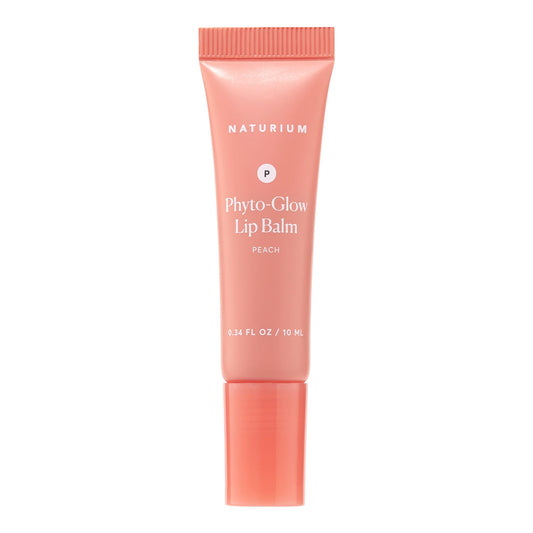 Naturium Phyto-Glow Lip Balm front view showing tube and peach tint for glossy hydration
