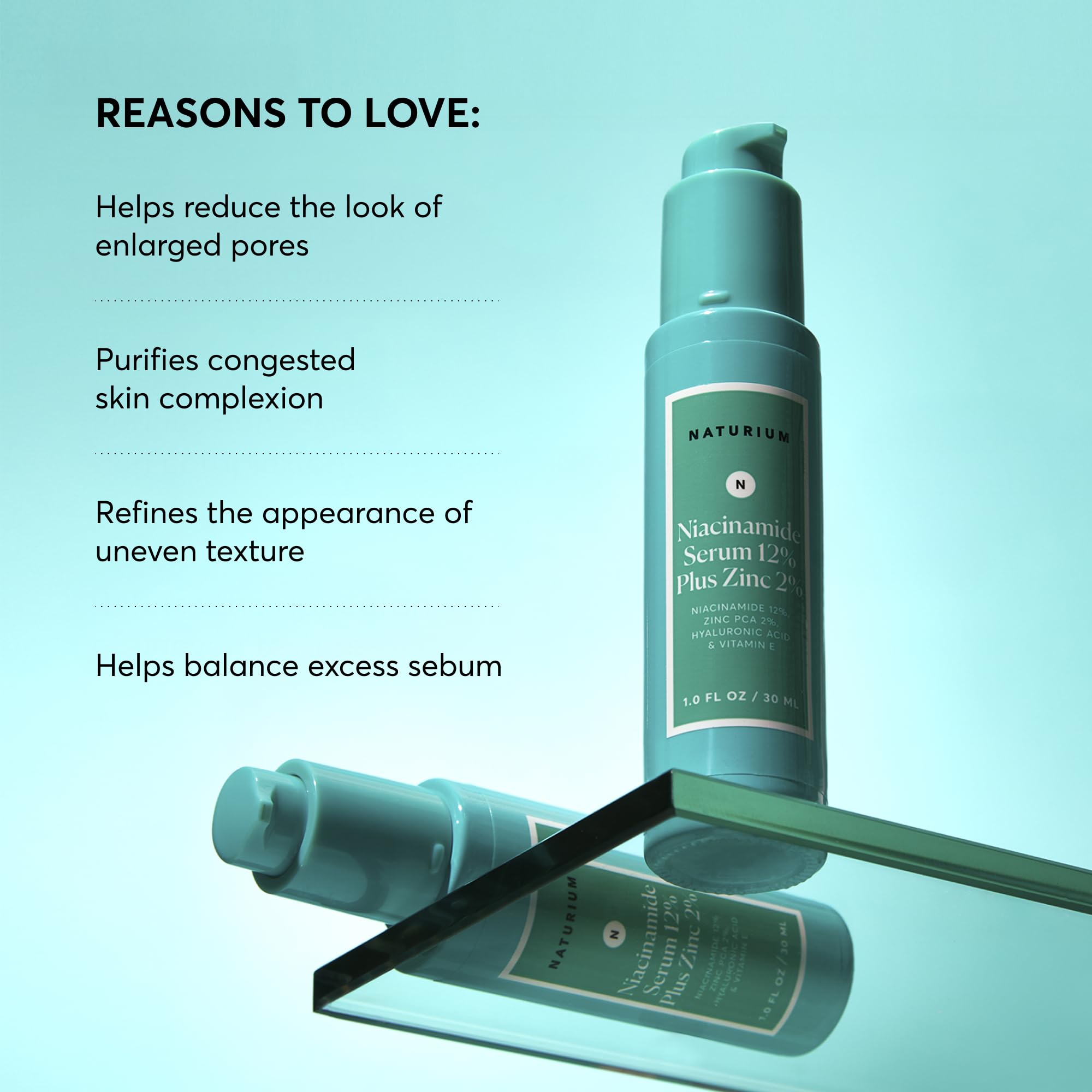 Naturium serum next to a ruler showing 1 oz size for scale