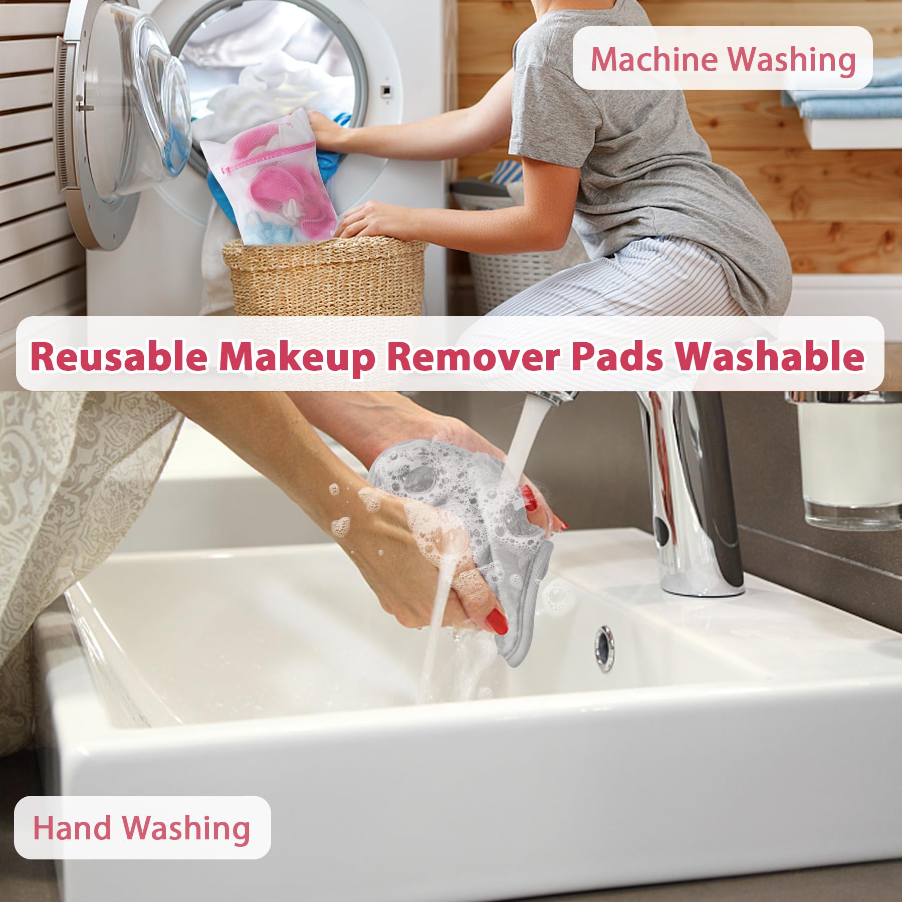 Natwag cloths in washing machine mesh bag indicating easy, hygienic care