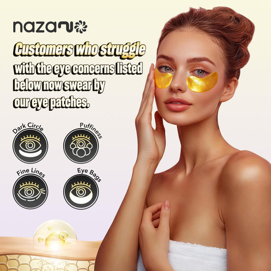 NAZANO close-up of single hydrogel patch showing smooth gold-infused texture