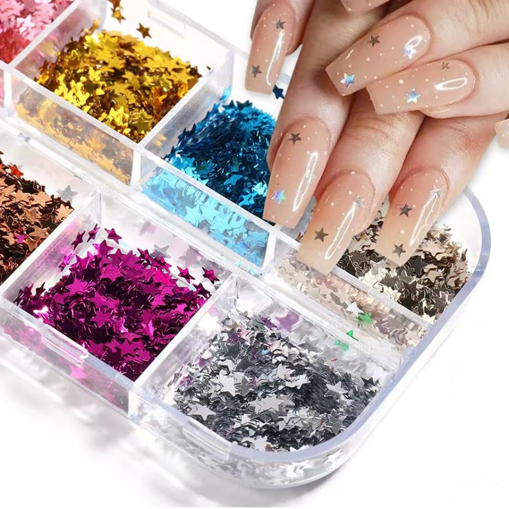 NBNTGH tweezers placing star sequin on nail demonstrating easy application and precise placement