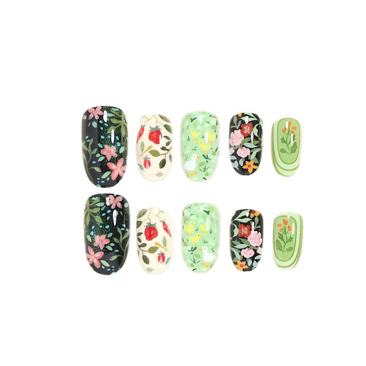 NBNTGH close-up of oil painting floral detail for expressive manicure