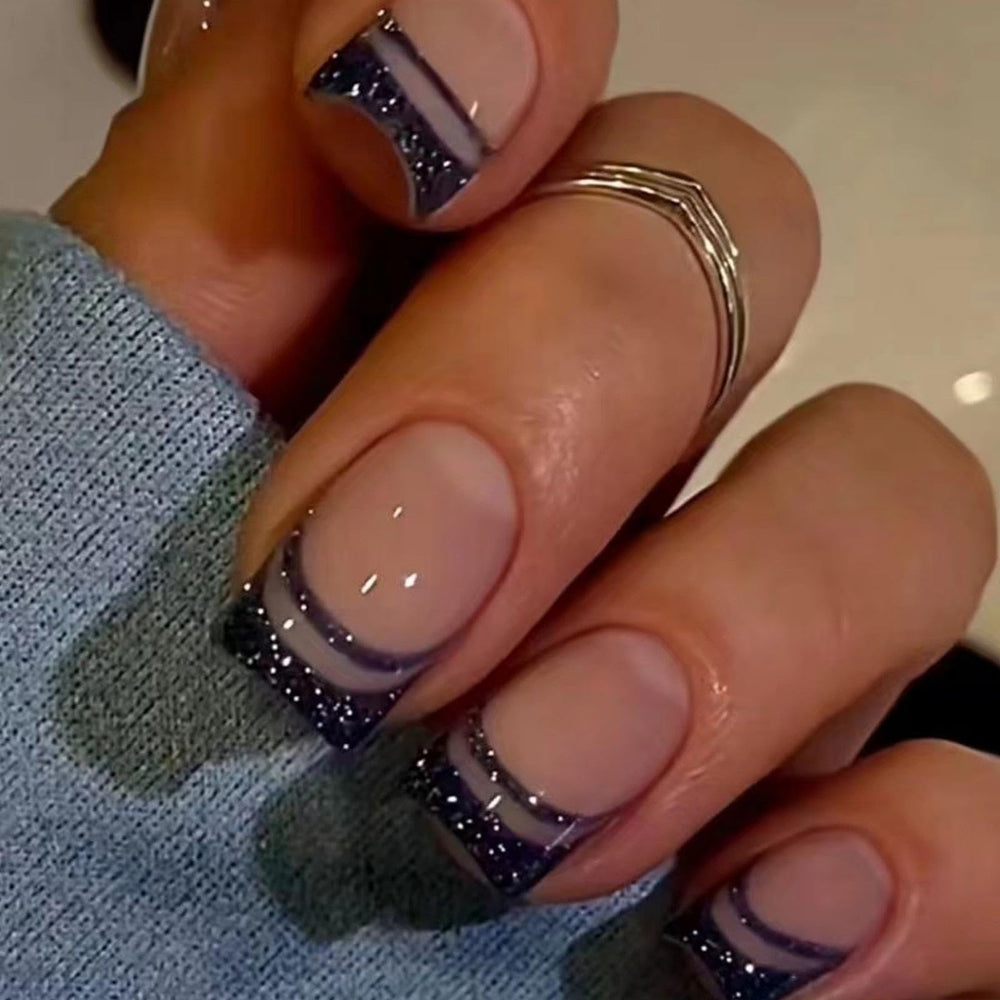 NBNTGH front packaging showing black French tip nails and included accessories for convenience