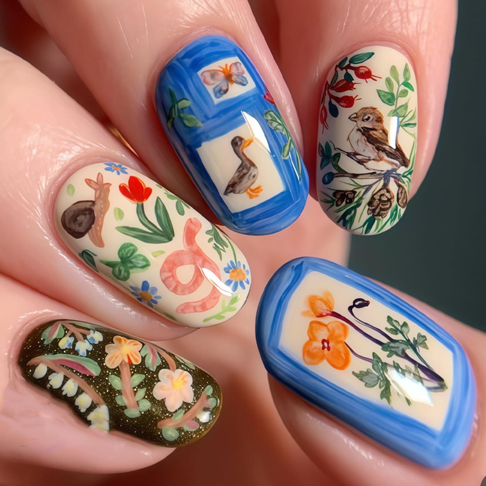 NBNTGH front packaging showing 24-piece whimsical forest animal nail set and accessories