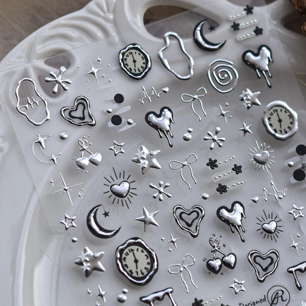 NBNTGH front sheet showing heart and star metal decals for instant glam
