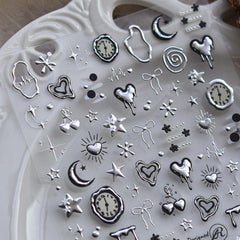 NBNTGH front sheet showing heart and star metal decals for instant glam