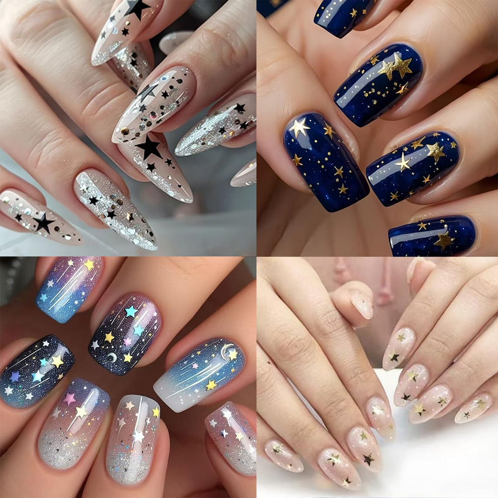 NBNTGH finished party manicure with star sequins displaying festive sparkle