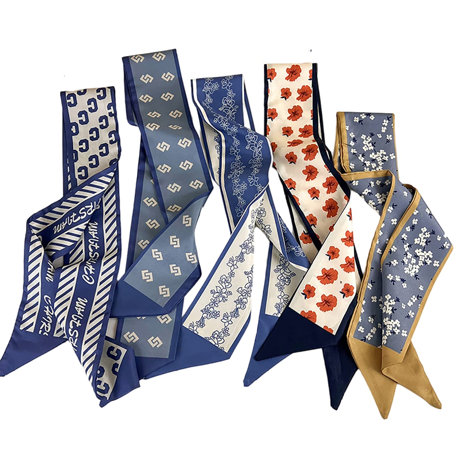NCDUANSAN five blue silk scarves front pack for outfit coordination