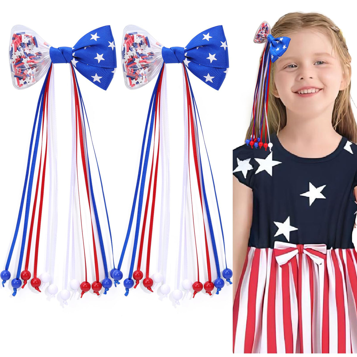 NCMAMA front view of two flag bow clips showing patriotic design and colors