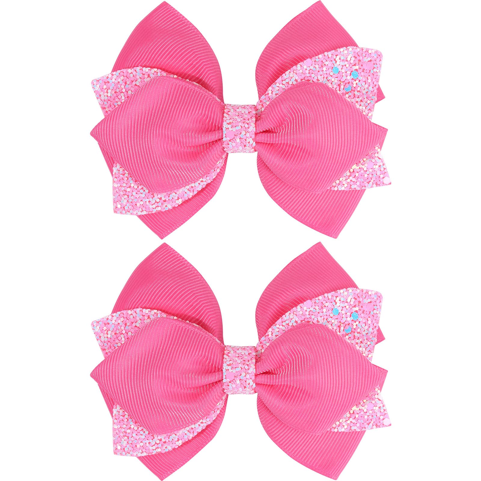 NCMAMA front view of glitter pink bow showing overall design and sparkle