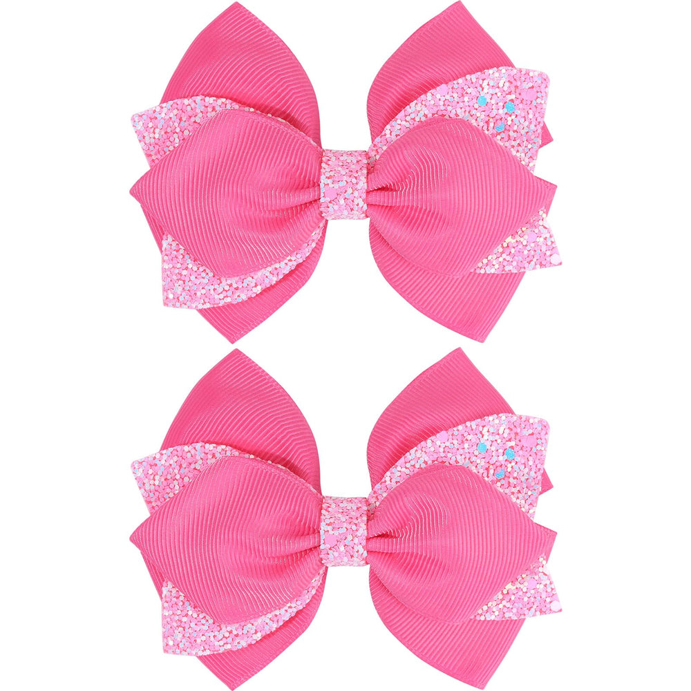 NCMAMA front view of glitter pink bow showing overall design and sparkle