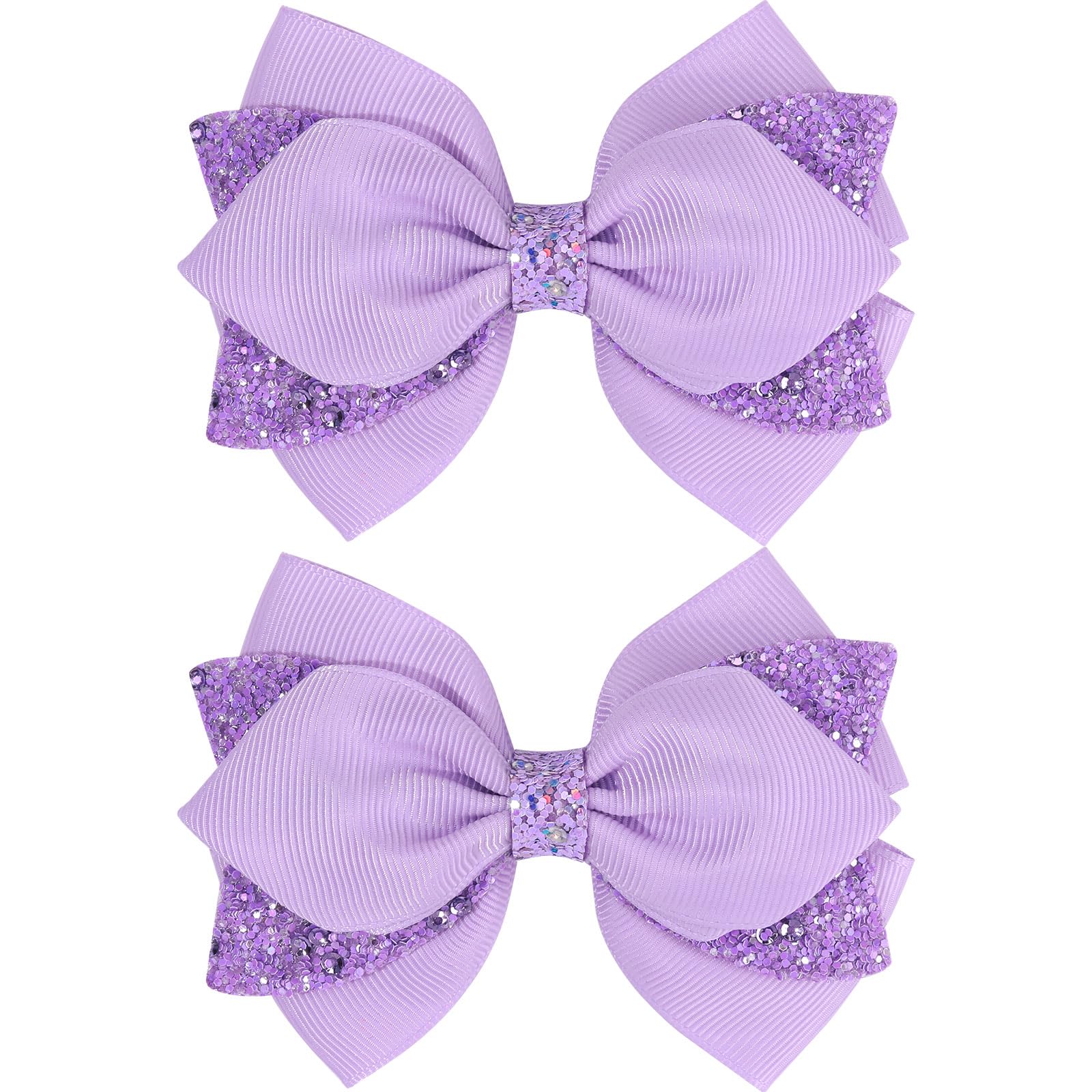 NCMAMA front view of purple sequin bow showing boutique style and shine