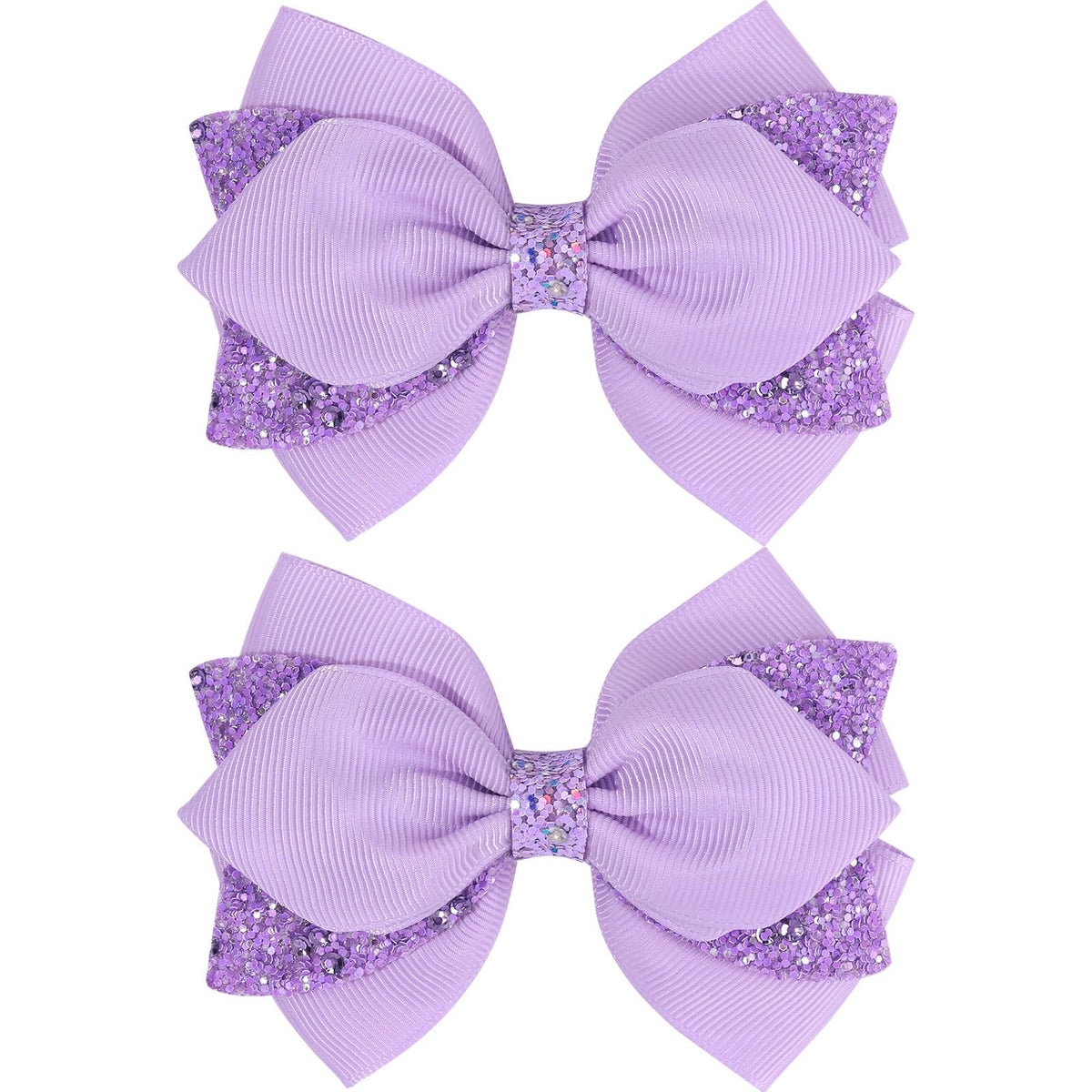 NCMAMA front view of purple sequin bow showing boutique style and shine