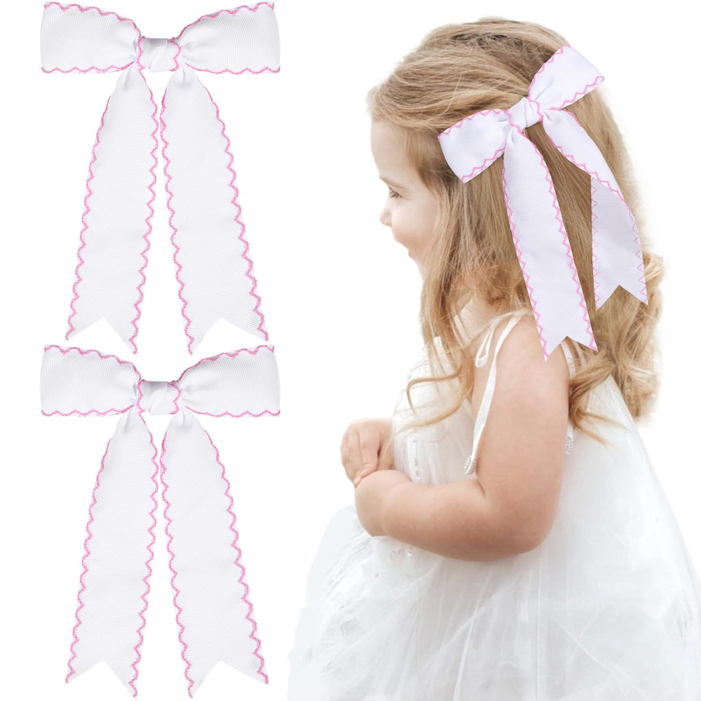 NCMAMA front view white grosgrain bows shows polished look and easy styling