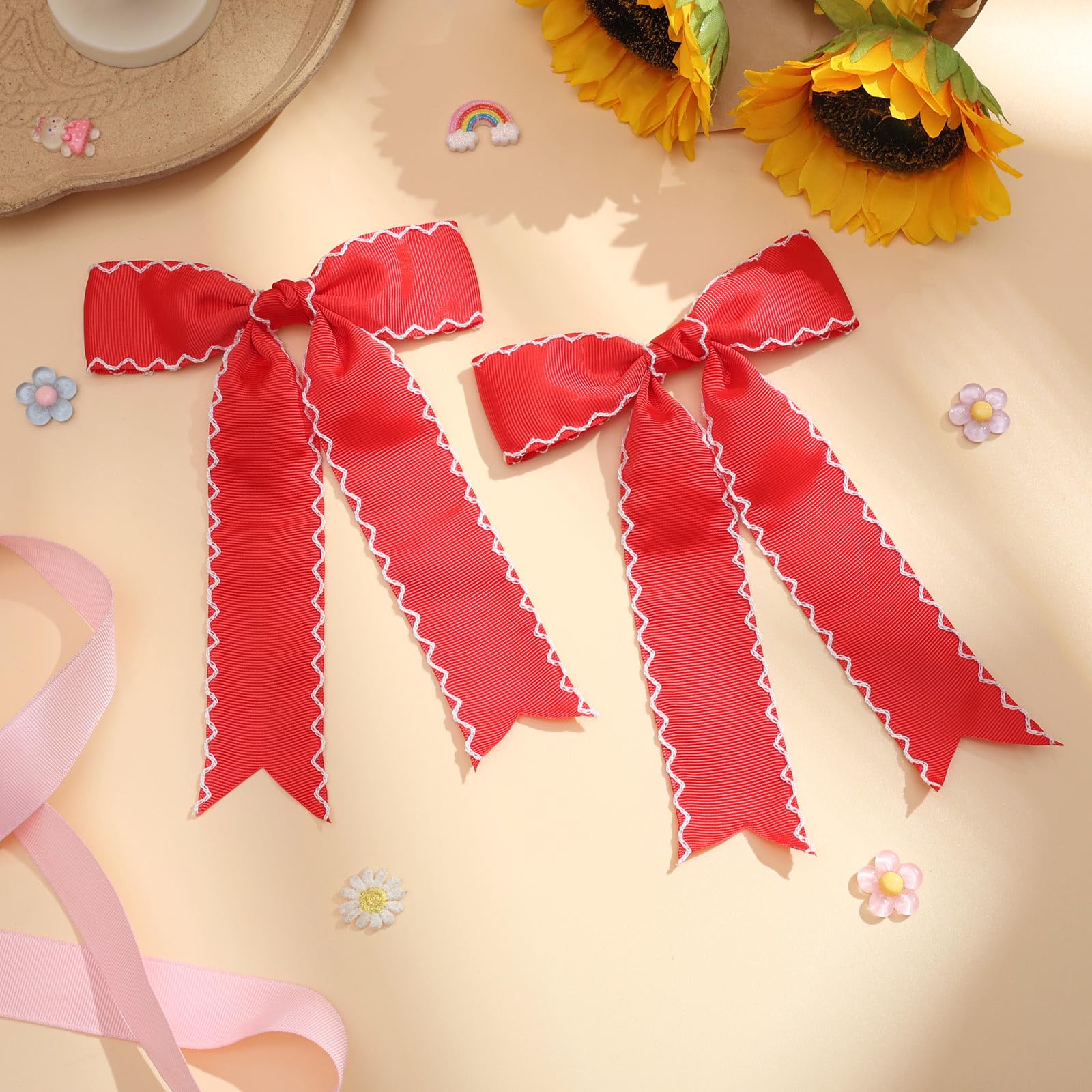 NCMAMA bow held in hand to display 7.3-inch size and easy placement