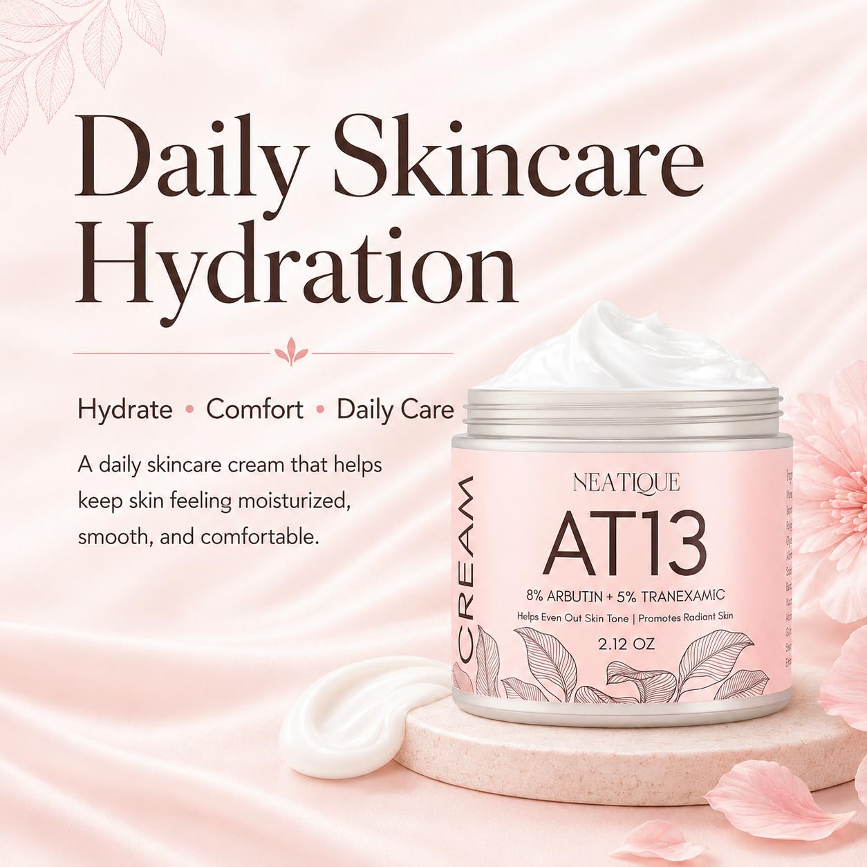 Neatique cream dispensed on palm showing easy-to-blend, fast-absorbing benefit