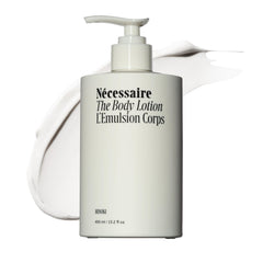 Nécessaire front bottle shot showing sleek label and hinoki scent benefit