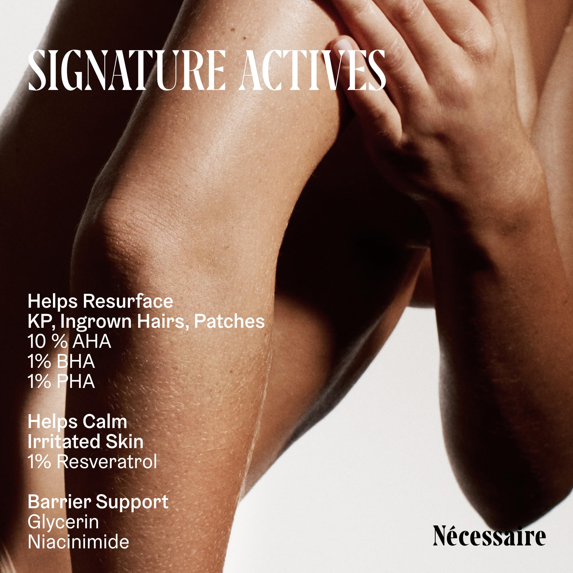 Nécessaire product applied to arm portraying smoother look and easy use