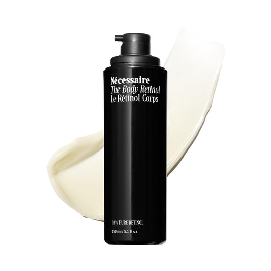 Nécessaire front bottle view showing sleek design and clear benefits