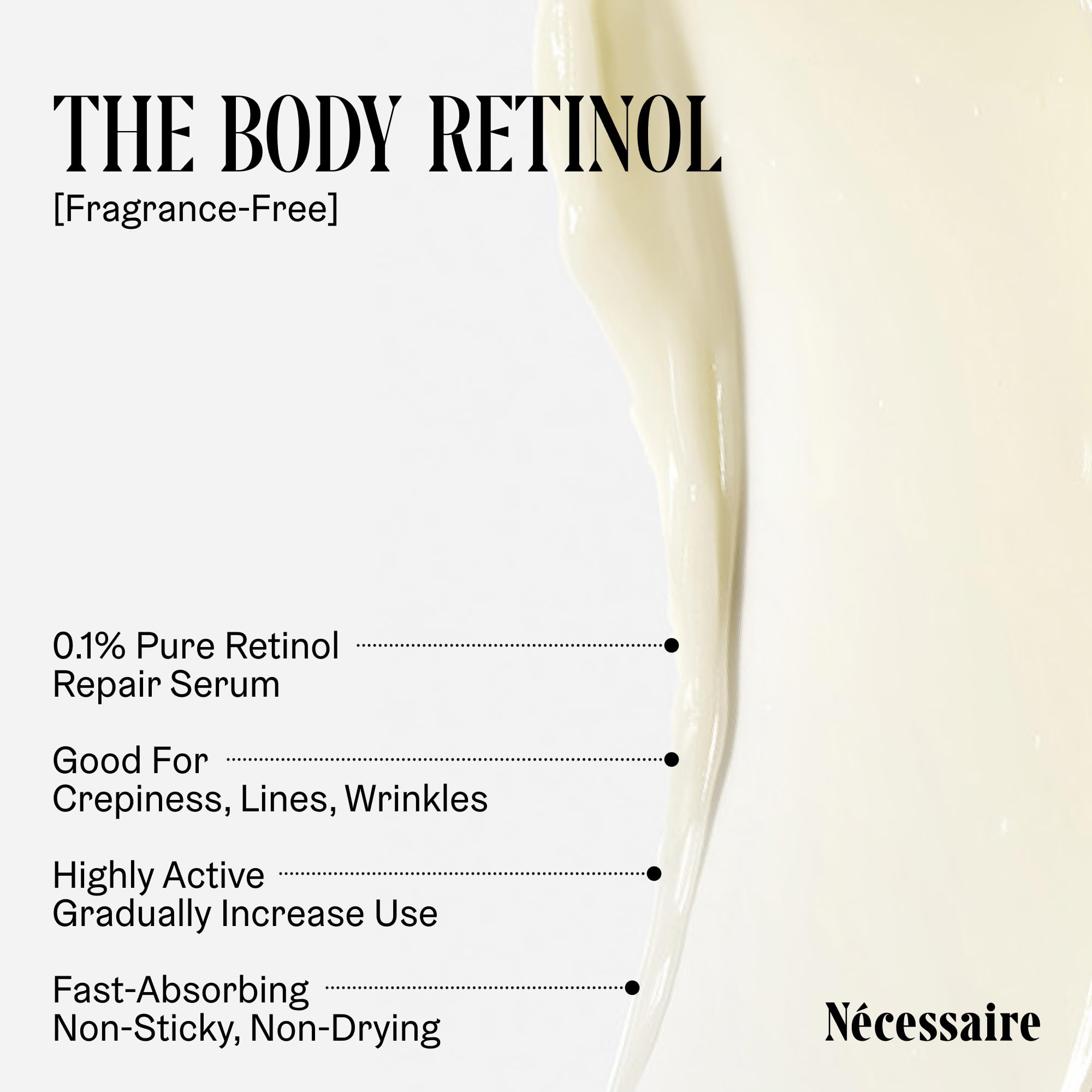 Nécessaire ingredients label highlighting retinol and AHA actives