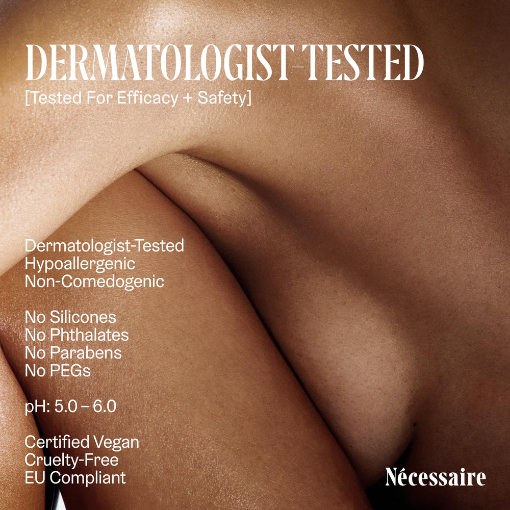 Nécessaire applied to leg during use illustrating even coverage and brightening benefit