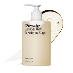 Nécessaire bottle front view showing clean design and benefit of gentle cleansing
