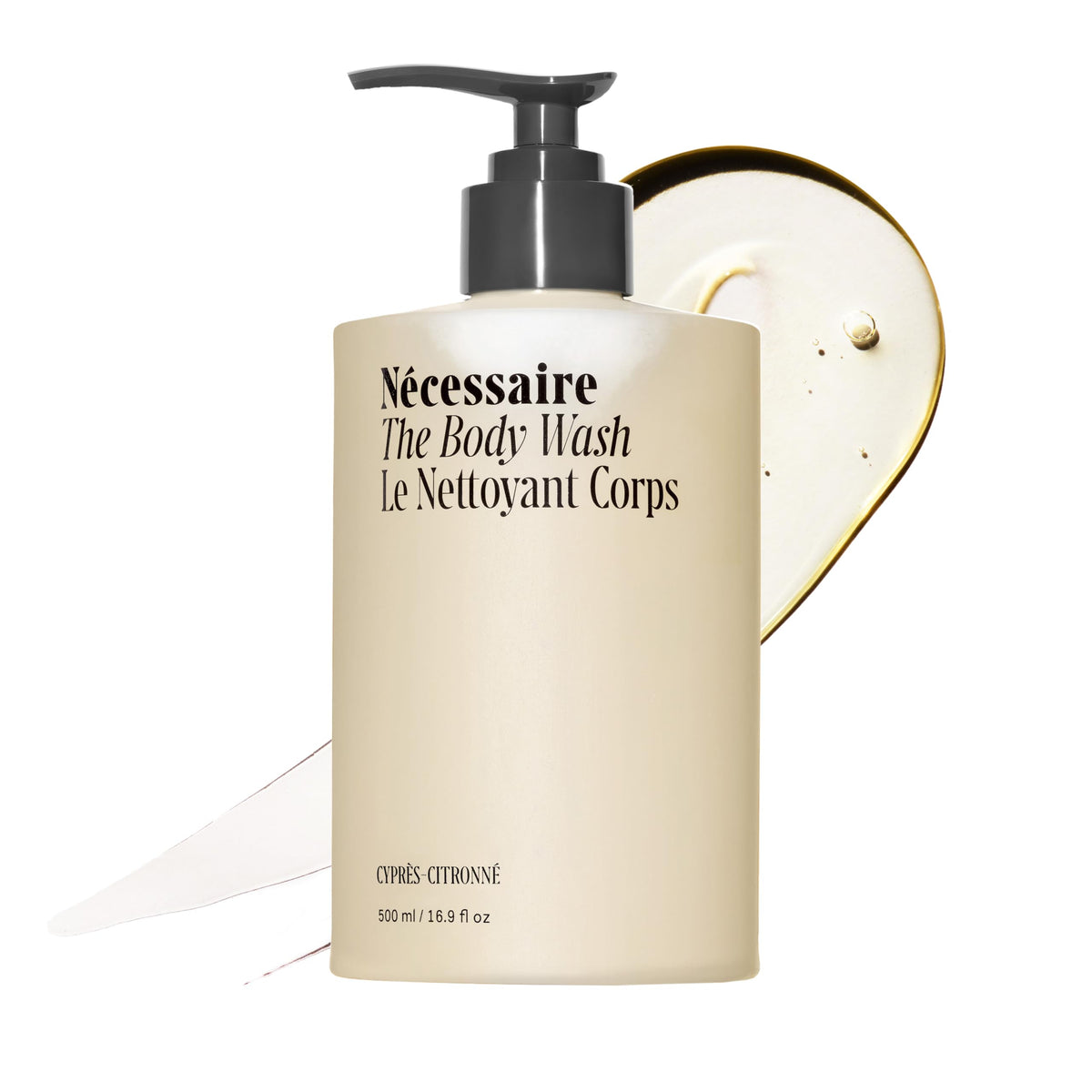 Nécessaire front bottle showing clean design and volume benefit