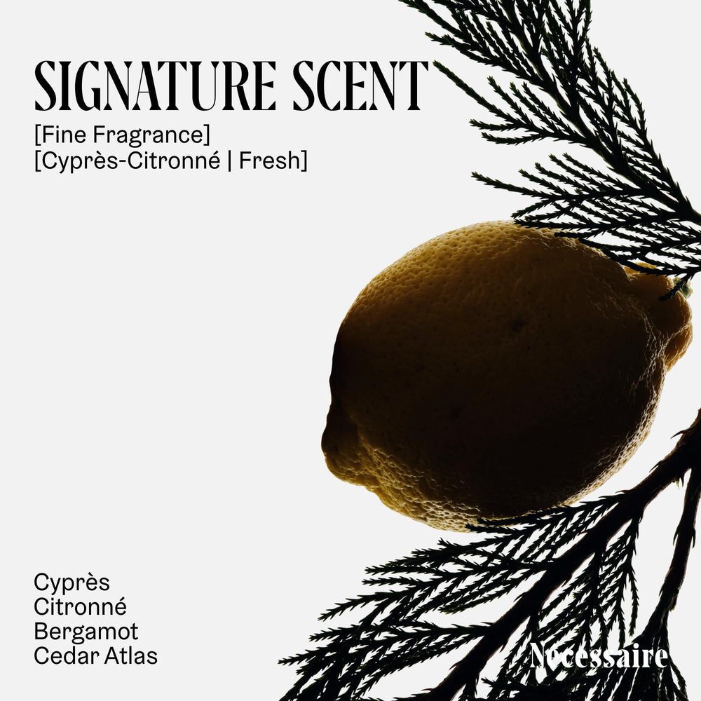Nécessaire ingredient label close-up showing clean formulation benefits
