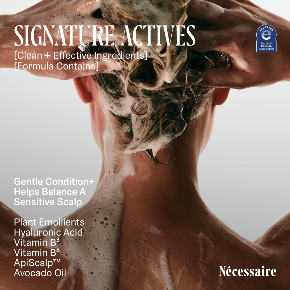 Nécessaire conditioner pouring into hand illustrating controlled amount benefit