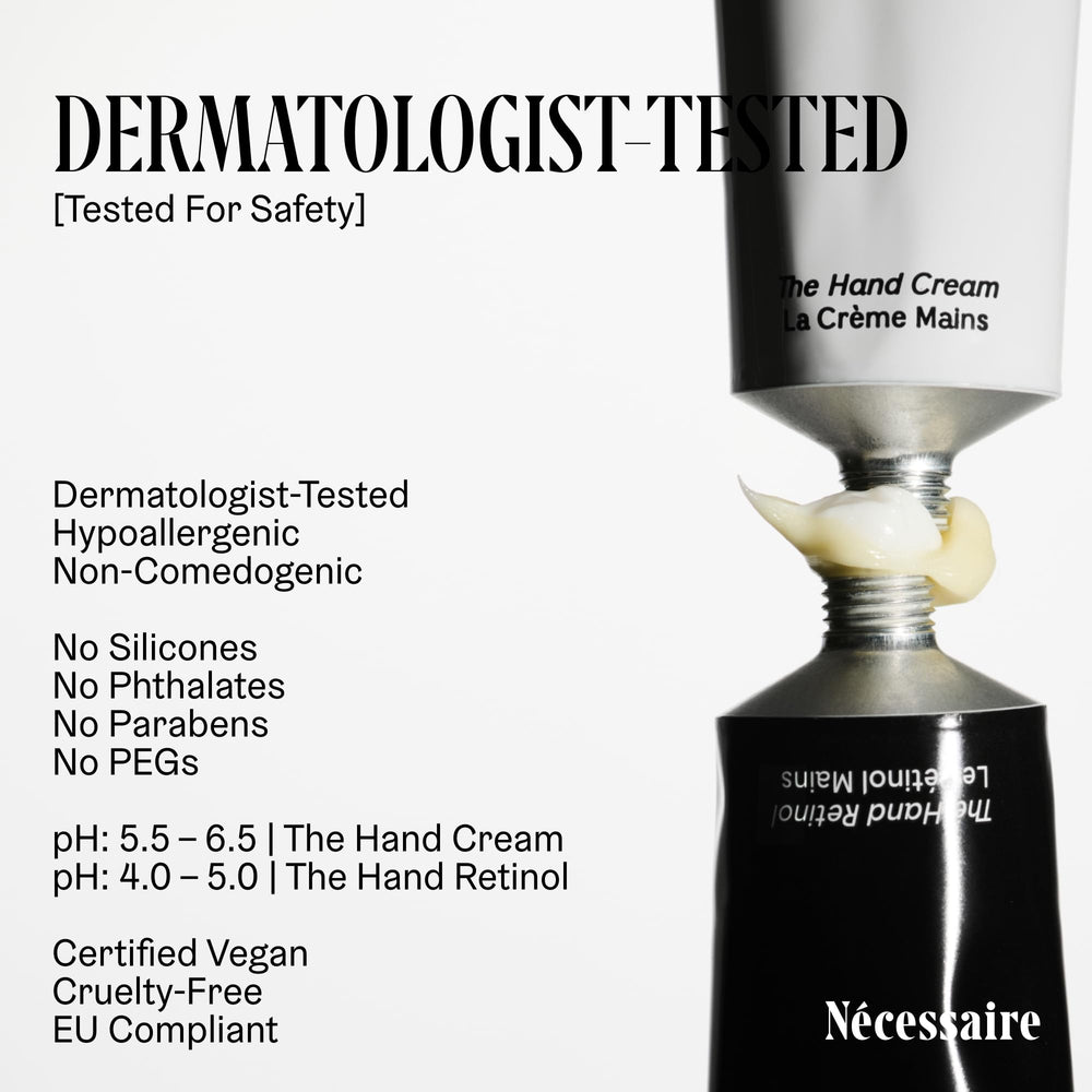 Nécessaire using The Hand Retinol at night showing targeted overnight skin renewal