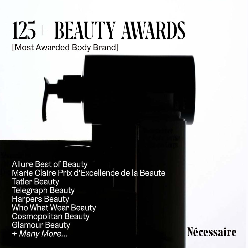Nécessaire ingredient display with aloe and hyaluronic emphasizing hydration